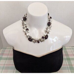 Lia Sophia Coffee Bean Beaded Necklace 18-21" Genuine Wood Beads